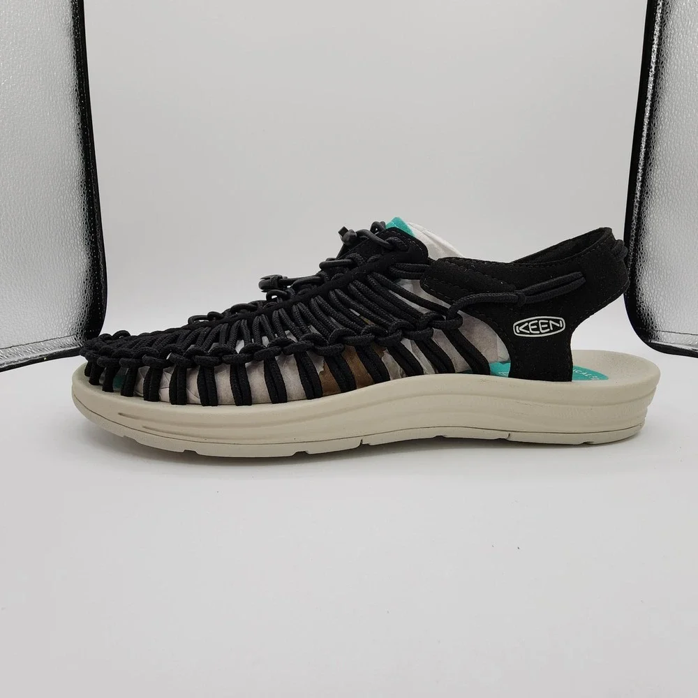 Keen Uneek Sport Fisherman Sandals Mens Size 11 Black Bright Aqua Boat Shoes NEW